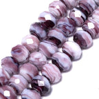 7.5×10mm 50pcs Purple White Faceted Lampwork Glass Beads for Jewelry Making, Flat Round Handmade Murano Beads for Bracelets, Crafts, Friendship Bracelet Kit, Rosary Making - color: Purple White