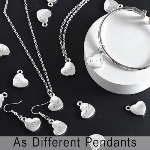 stino 100 Gram Metal Charms for Jewelry Making, Silver & Gold Plated, Bulk Pack for Bracelets, Necklaces, Crafts - color: Family Heart Silver (50Pcs)