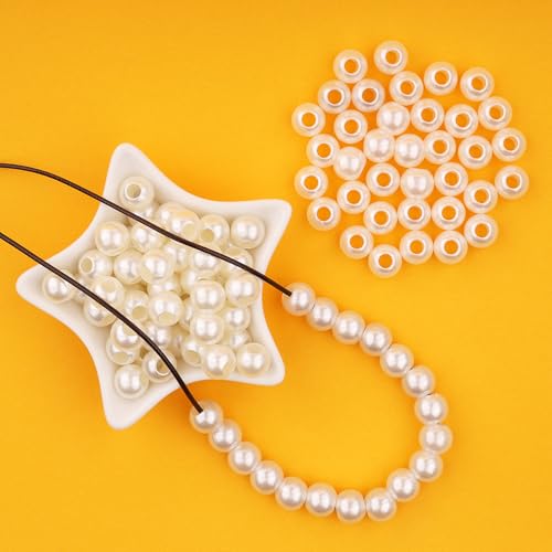 FM FM42 500g/450pcs 14mm Pearls with 6mm Big Hole Ivory Simulated Pearl Beads for Crafts - color: 14mm Pearls with 6mm Hole, 500g/450pcs