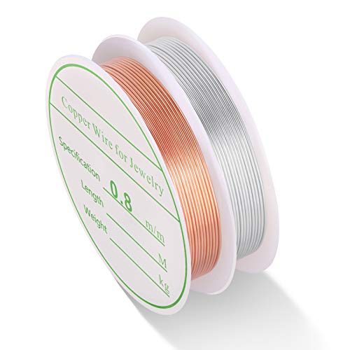 MIKIMIQI 2 Pack Jewelry Wire - 20 Gauge Tarnish Resistant Copper Beading Wire for Jewelry Making, 0.8mm X 3m Each (Silver, Rose Gold) - color: Silver,Rose Gold