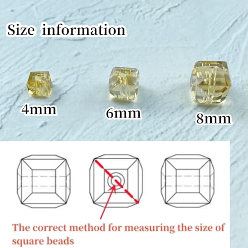 Crystal Glass Beads 100 Pieces 8mm Cube Crystal Glass Beads Faceted Square Shape Spacer Beads for Jewelry Making Bracelet Earring Necklace DIY Craft Making Supplies(Gold Champagne AB) - color: Gold Champagne AB, size: 8mm