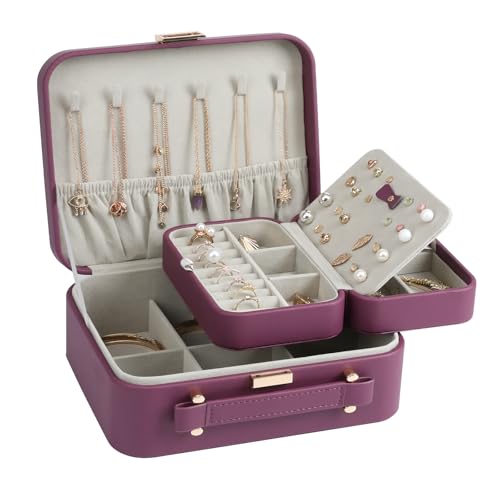 Large Jewelry Case Organizer - Travel Jewelry Box and Portable Case, Burgundy Red - color: A Exquisite Wine Red