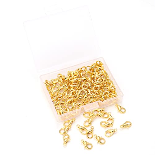 100 Pieces 10x5mm Gold Lobster Clasp Set Lobster Claw Clasps for Jewelry Making and Bracelets for DIY Craft Earring Necklace Bracelet Pendant Choker Jewelry Making Findings and Key Ring Chain - color: Gold, size: 10x5mm(100pcs)
