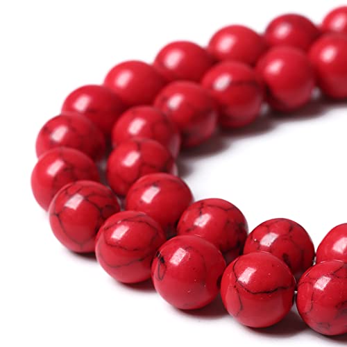 32pcs 12mm Natural Stone Beads Red Turquoise Gemstone Round Loose Beads for Jewelry Making Crystal Energy Stone Healing Power DIY Bracelets - color: Red Turquoise Beads, size: 12mm