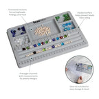 The Beadsmith Mini Bead Board - Grey Flocked, 4 Straight Channels, 5 Recessed Compartments, 7.75 x 11.25 inches, Design Boards for Creating Bracelets, Necklaces and Other Jewelry - size: 4 Straight Channel w/ Cover