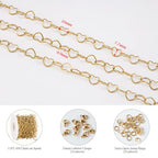 KYUNHOO 13 Feet Gold Plated Jewelry Making Chains Bulk on Spool Hollow Heart Links Chain for Crafting Stainless Steel Necklace Bracelet Making Supplies with Lobster Clasps Jump Rings - color: Heart Gold