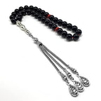 Simple Designed Natural Stone Worry Beads (8mm -33 Beads) - Prayer Beads Tesbih-Tasbih-Tasbeeh-Misbaha-Subha-Sebha-Sibha-Rosary (Black Shiny Glass -10 mm 33- Beads) - color: Black Shiny Glass -10 mm 33- Beads