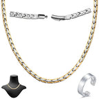 Titanium Necklace for Men Women - Magnetic Necklace Ultra Strength Magnets - with Adjustable Sizing Tool and Present Box - color: Silver & Gold
