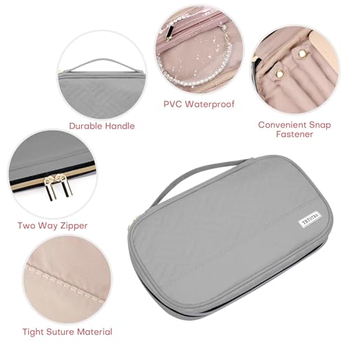 Jewelry Travel Case Organizer for Necklaces, Earrings, Rings, Bracelet, Watch, Soft Sided, Grey - color: Grey