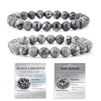 NCB 2.3-Piece 4mm Natural Crystal Gemstone Stretch Bracelets – Handmade Reiki Energy Healing Jewelry for Meditation,Yoga, Unisex - color: 2PCS ( Black Larvikite+Map Jasper ), size: 8mm