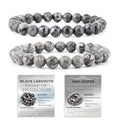 NCB 2.3-Piece 4mm Natural Crystal Gemstone Stretch Bracelets – Handmade Reiki Energy Healing Jewelry for Meditation,Yoga, Unisex - color: 2PCS ( Black Larvikite+Map Jasper ), size: 8mm