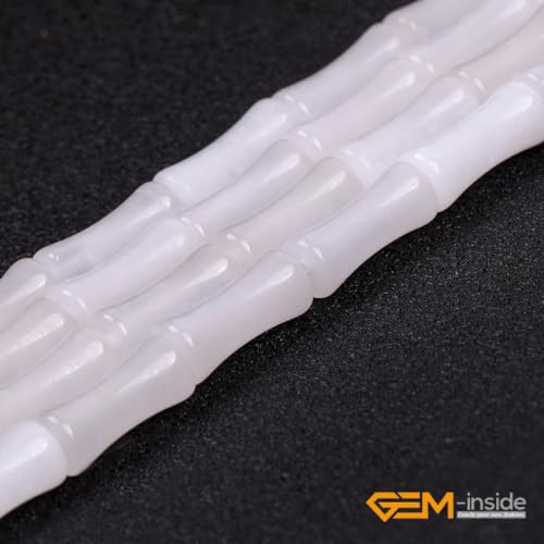 GEM-Inside 30Pcs 5x12mm Natural White Jade Stone Plant Bamboo Knot Bone Beads for Jewelry Making Power Energy Chakra Stone Beads - color: White Jade