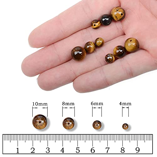 AD Beads Natural Gemstone Round Loose Beads 15" for Bracelet Necklace Earrings Jwelery Making Crafts DIY (4mm, Yellow Tiger Eye) - color: Yellow Tiger Eye, size: 4mm