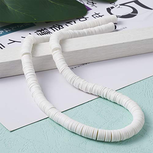 10 Strands 4mm Flat Round Polymer Clay Beads Strands Flat Disc Clay Beads Clay Spacer Bead for DIY Boho Bracelet Necklace Earring Jewelry Making (White) - color: White, 4x1mm