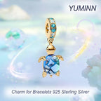 925 Sterling Silver Charms for Bracelets Gold Love and Heart Charms Cherry Blossom Dangle Beads Jewelry for Women - color: Gold Blue Sea Turtle