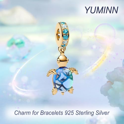 925 Sterling Silver Charms for Bracelets Gold Love and Heart Charms Cherry Blossom Dangle Beads Jewelry for Women - color: Gold Blue Sea Turtle