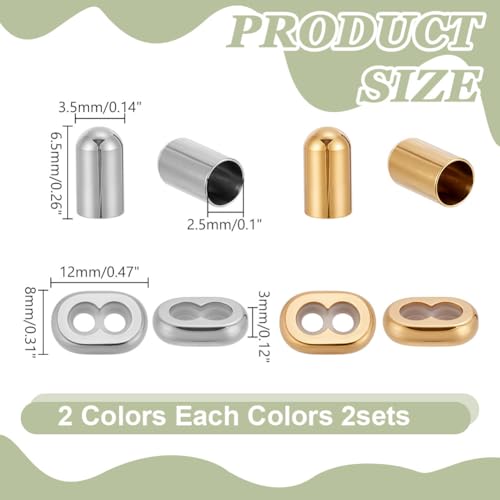arricraft 4 Sets 2 Colors Stainless Steel Stopper Beads, Insert 2-hole Metal Adjustable Slide Clasp Beads with Column End Caps for DIY Bracelet Necklace Jewellery Making Accessories