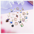 JIALEEY 19PCS Assorted Gold Plated Enamel Alice in Wonderland Wreath Charm Pendant DIY for Necklace Bracelet Jewelry Making and Crafting