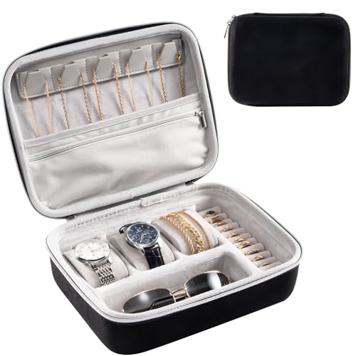 ProCase Mens Extra Large Jewelry Storage Case, 3 Slots Travel Watch Accessories Carrying Box, Glasses Necklaces Rings Bracelets Zippered Organizer Bag for Male -Blackgrey - color: Blackgrey, size: Extra Large