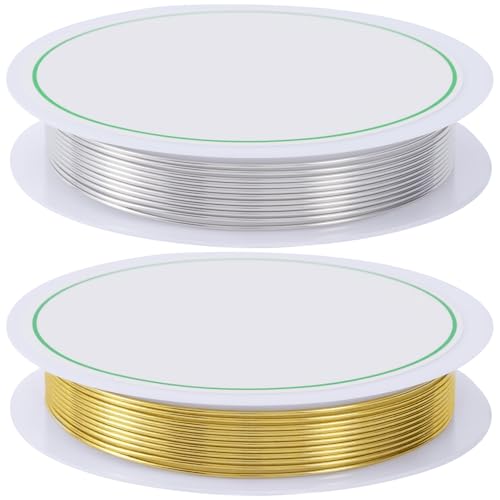 2pcs 20 Gauge Copper Wire for Jewelry Making, 0.8mm Metal Bendable Wire, 17.06 Feet Flexible Craft Wire for Home Decor, Sculpture, DIY - Silver, Gold