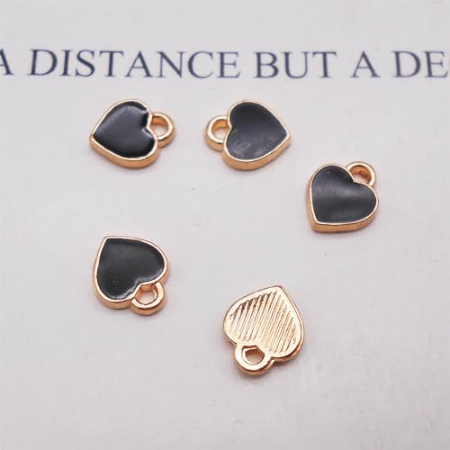 200 pcs Tiny Heart Enamel Charm Gold Plated Alloy Love Pendant Bracelet Earring Keychain Jewelry Crafts 6x8mm - color: Black