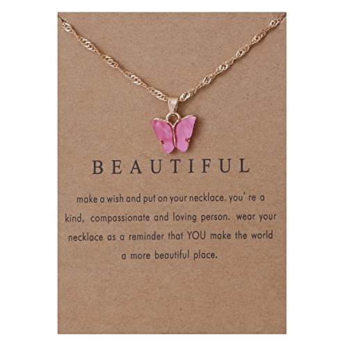 Rrdaily 9 Pcs Dainty Colorful Butterfly Pendant Necklace Set for Women,Bohemian Acrylic Butterfly Chain Necklace Cute Jewelry Gift - style: Style#B-gold card