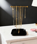 VROOMIUM Necklace Holder- Ceramic Base 1ft Height Jewelry Organizer Stand, Aesthetic Jewelry Hanger Display for Necklaces, Bracelets, Rings, Exhibidor de Collares-Mysterious Black - color: Sq. Lux Black