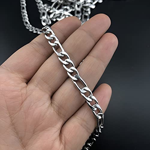 6 Pcs Silver Chains, Stainless Steel Cuban Link/Rope/Box/Figaro/Square Rolo/Wheat Chain Necklace Jewelry Set for Men Women - color: 26 inches
