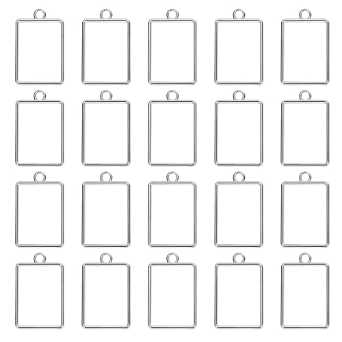 uxcell 25Pcs Alloy Open Bezel Pendants, Rectangular Hollow Frame Pendant Geometric Open Back Frame Pendant for Resin Jewelry Making Earrings Necklace Bracelet DIY, Silver Tone - color: Silver Tone, size: 1.32 x 0.83 inch