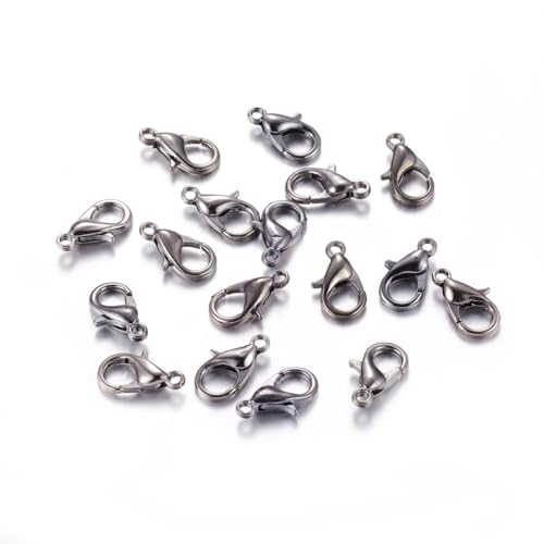 HDSupplies 100 Pieces - Lobster Clasps - Gunmetal Black - 12x6mm w/ 1.2mm Hole - color: Gunmetal Black, size: 12x6mm