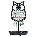 NIKKY HOME Earring Holder Hanging Organizer Stand Metal Jewelry Tree Table Top Owl Ear Stud Holder Tower Rack with Ring Tray for Girls (134 Holes), Black - color: Black