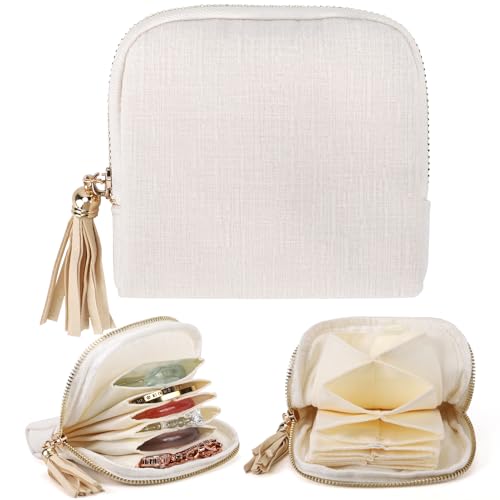 YOPCDJ Small Travel Jewelry Case, Portable Soft Jewelry Bags, Organizer Pouch with 6 Compartments Pocket, Anti-Scratch Storage Holder for Bangle Bracelets Earrings Necklace, Women Gifts, Ivory-White - color: Ivory-White
