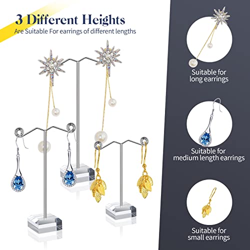 Macarrie 18 Pcs Metal Earring Holder T Bar Earring Display Stand Organizer Countertop Hanger Hanging Jewelry Towers with Acrylic Base(Clear) - color: Clear