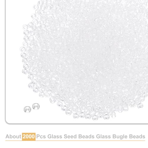 uxcell 2000 Pcs Glass Seed Beads Bulk, 2mm Mini Glass Bugle Beads for DIY Earrings, Necklaces, Bracelets, Jewelry Making, Clear White - color: Clear White, size: 2mm