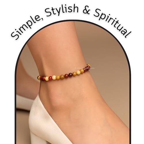 Amazing Gemstone Crystal Anklet Ankle Bracelets for Women - Waterproof Beaded Healing Crystal Anklets, Plus Size Chakra Gemstone Bead Anklet - color: Mookaite, style: Plain