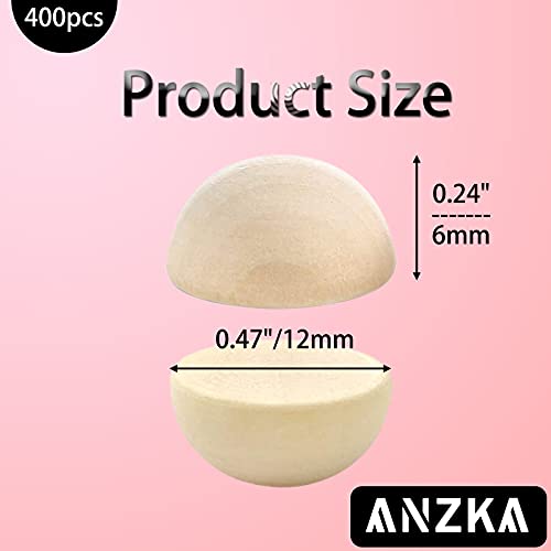 ANZKA 400pcs Mini Half Wood Beads, 12mm Unfinished Round Split Wooden Balls for Craft Paint, 1/2 inch Wooden Hemisphere Bulk - size: 400x12mm