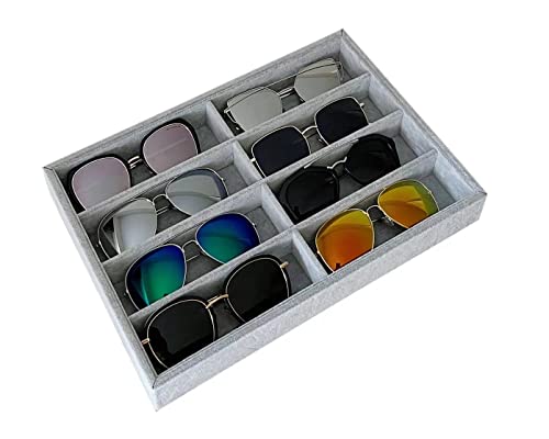 8 -Slot Premium Grade Velvet Sunglasses Eyewear Jewelry Show Tray Home Organizer Velvet Multifunctional Stackable - color: Gray-velvet 8