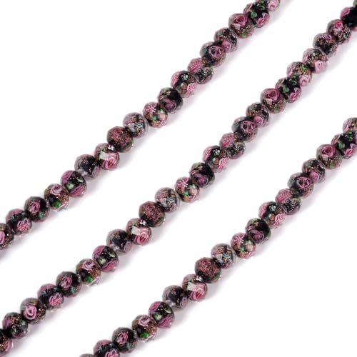 Elecrelive 60Pcs Gold Sand Lampwork Beads Black Rondelle Flower Glass Beads 10mm Floral Crystals for DIY Bracelet Necklace Earring Jewelry Making - color: Black