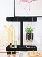 Multi-Use Jewelry Holder Stand, Necklace Bracelet Ring Organizer Stand, Scrunchie Watches Velvet Jewelry Holder Stand With Tray for Women Home Use(Black Color) - color: Black