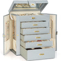 AKOZLIN 6-Tier Jewelry Box Organizer Functional Huge 5 Drawers Leather Jewelry Storage Case Grey Large