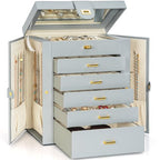 AKOZLIN 6-Tier Jewelry Box Organizer Functional Huge 5 Drawers Leather Jewelry Storage Case Grey Large