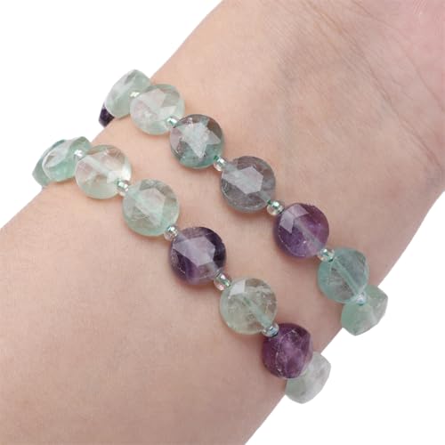 BEADIA Natural Faceted Fluorite Rondelle Disk Stone Beads 10x5mm 37cm for DIY Chain Jewelry Making - color: Fluorite