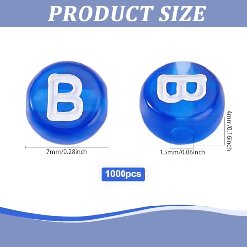 1000Pcs Letter Beads Transparent Acrylic Alphabet Beads Blue Flat Round Disc Letters Spacers White Alphabet Pattern Loose Spacer Charms for DIY Bracelet Jewelry Making 7x4mm - color: Blue