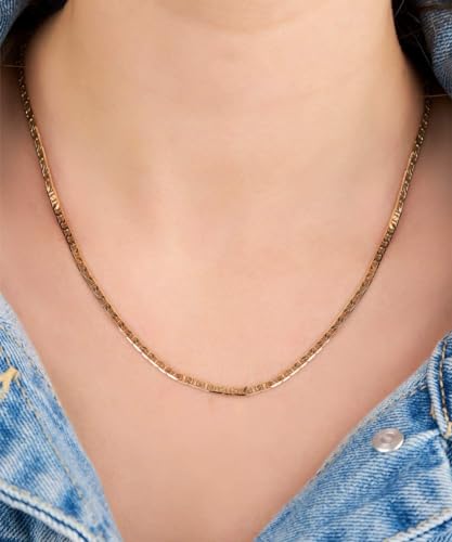 Barzel 18K Gold Plated Mariner Chain Necklace for Women, Flat Marina - Made in Brazil - color: 3MM Gold, size: 16 Inches