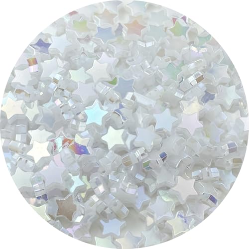 450 PCS Acrylic Star Shape Beads AB Colors Loose Pony Spacer Beads with Hole for Jewelry Making Necklace Earring Key Chains DIY Projects(White AB) - color: White AB