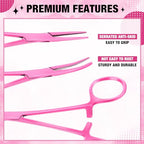BBTO Hemostat Curved and Straight Hemostat Forceps Piercing Pliers Forceps, Stainless Steel Straight and Curved Pliers, Fishing Tweezer(Pink,2 Pcs) - color: Pink