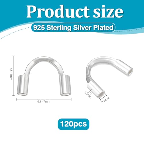 PH PandaHall 120pcs Wire Guardians for Jewelry Making Stainless Steel Wire Guard Thread Protector, 6.3~7mm Silver Plated U Shape Loops for Necklace Clasp Earring Bracelet Wedding Decoration