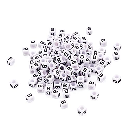 FASHEWELRY 300Pcs Cube White Acrylic Letter Beads 6x6mm Letter B Alphabet Beads for DIY Bracelet Necklace Jewelry Making - color: Letter B, size: 6x6x6mm