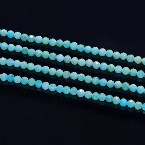 Adabele 15 Inch Natural Blue Amazonite Healing Gemstone 3mm (0.12 Inch) Tiny Small Faceted Round Loose Beads Stone Spacer (125-135pcs) for Craft Jewelry Making GK3-9 - color: Amazonite, size: 3mm (0.12") - 15 inch/1 strand