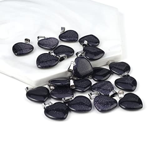 LE SKY 20 Pcs natural stone pendants heart shape healing stone charms for jewelry making - color: blue sand